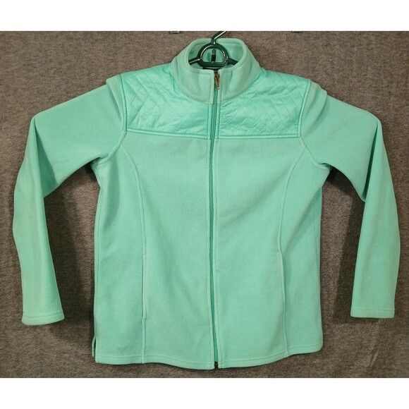 Talbots Quilt Detail Fleece Full Zip Jacket Women's Petite Small Green - Picture 1 of 12